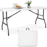 Folding Table  6FT Foldable Table Portable Banquet Surface Fold-in-Half Desk Utility for Working Meeting Parties, Picnic, Camping, Weddings, Catering, Garden Dining-White