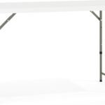 4' Rectangular Plastic Folding Event Table with Adjustable Legs and Carrying Handle, Bi-Fold Portable Banquet Table for Indoor/Outdoor Events, White