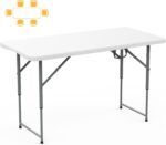 330lbs Folding Picnic Table 4/6/8 Foot Adjustable Height, 4/6/8FT Plastic Table Portable w/Handle, Utility Commercial Craft Sewing Card Table w/Heavy Duty Frame for Party Events