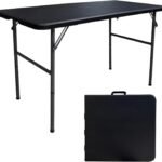 Folding Table 4 Foot Portable Folding Tables Heavy Duty Fold-in-Half Utility Table Small Indoor Outdoor Folding Square Card Table w/Handle for Picnic, Party, Camping (Black)