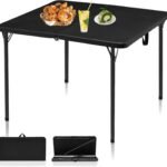 34" Folding Table, Portable Square Folding Card Table with Collapsible Legs & Carrying Handle, Plastic Tables for Camping,Picnic, Office, Party, Black