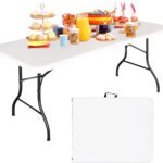 6FT Folding Tables Heavy Duty Folding Table, Multi-Functional Fold up Table for Outdoor Camping Picnic Parties, Indoor Events White Training Table with 330lbs Static Weight Capacity