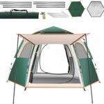 Camping Tent Large Tent 87" L 73" W 40" H with Instant Setup Outdoor Tent with 2 Doors,3 Windows,Removable Rainfly, Hexagonal Moisture-Proof Pad and Carry Bag,4/6/8 Person Weatherproof