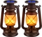Solar Lantern Outdoor Hanging Solar Lights Dancing Flame Led Waterproof Camping Lamps, Landscape Decor for Table Patio Garden Yard Pathway Porch 2 Pack