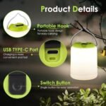 LED Camping Lantern, Rechargeable Camping Light, 4 Modes Outdoor Flashlights Lanterns with 1000LM, Water Resistant Portable Emergency Camp Light for Hurricane Hiking Survival Kits - Green - Image 2