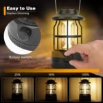 Camping Lantern Rechargeable USB Powered, Stepless Dimmer, Metal Retro Camping Light Waterproof Hanging LED Vintage Tent Lamp for Outdoor Hiking Fishing Emergency (Black) - Image 2