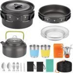Camping Cookware Set, Portable Camping Mess Kit with Non-Stick PotsPans Set and Folding Fork, Lightweight Backpacking cookware Cooking Set for Outdoor/Camping/Hiking/Picnic