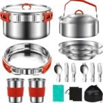 304 Stainless Steel Camping Cookware Set - Mess Kit with Pots, Pans, Kettle, Plates, Forks, Knives, Spoons for 2 People, Perfect for Camping, Picnic, RVs