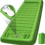 Camping Sleeping Pad, Extra Thick 5 Inch Camping Mat with Pillow Built-in Foot Pump Inflatable Sleeping Pads Compact for Camping Backpacking Hiking Traveling Tent（Green）