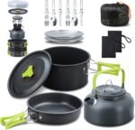 16pcs Camping Cookware Mess Kit, Non-Stick Lightweight Pot Pan Kettle Set with Stainless Steel Plates Forks Knives Spoons, Portable Camping Cooking Set for Outdoor Backpacking Hiking Picnic