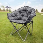 Padded Cushion Outdoor Folding Lounge Patio Club Chair, Gray - Image 2
