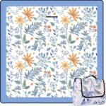 Picnic Blanket 79" x 79" Extra Large Outdoor Blanket Beach Blanket Waterproof and Sand-Proof Picnic Mat Washable Foldable Portable Suitable for Lawn Beach Camping (White with Flowers)