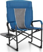 Oversized Folding Camping Chairs High Backrest Reclining Director Heavy Duty Lawn Chairs for Adults Support 300 LBS Fishing Chairs with Large Side Table Cup Holders for Outdoor Fishing