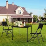 34" Folding Table, Portable Square Folding Card Table with Collapsible Legs & Carrying Handle, Plastic Tables for Camping,Picnic, Office, Party, Black - Image 2
